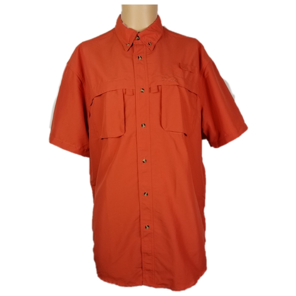 L.L. Bean Mens Fishing Shirt Sz L Orange Vented
